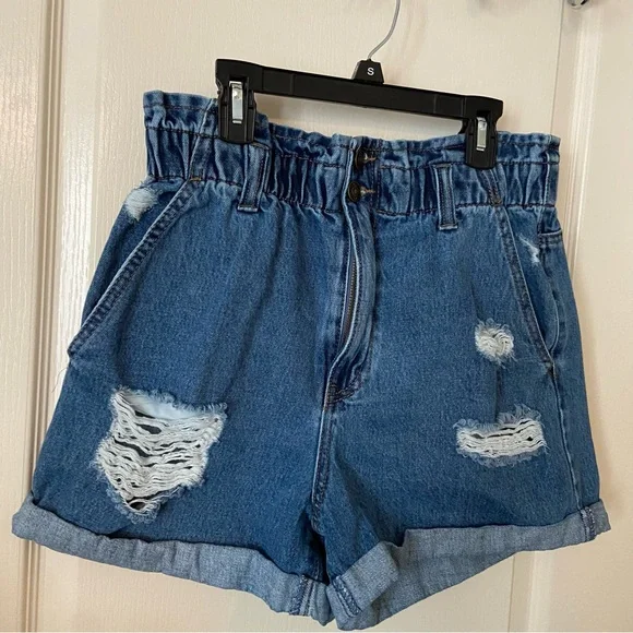 NWOT Forever 21 Paper bag High-Waisted Denim Jean Shorts - Picture 8 of 10